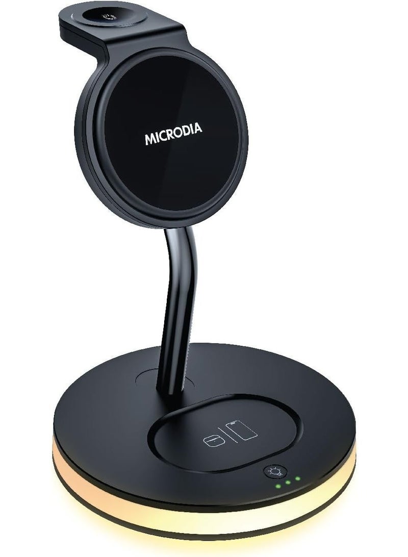 MICRODIA SNAPStation ELITE 33W 5-in-1 Magnetic Wireless Charging Station – MagSafe Charger Stand with Adjustable Ambient Lighting, Fast Qi Wireless Charger for iPhone 16/15/14/13, AirPods & Watch - Black - Image 2